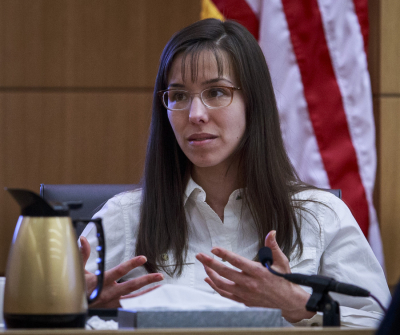 Jodi Arias talks about the text messages with Travis Alexander from March through May 2008, as she testifies during her murder trial in Maricopa County Superior Court in Phoenix, Arizona February 19, 2013. Arias is accused of murdering Alexander, in the shower of his Mesa home in 2008.