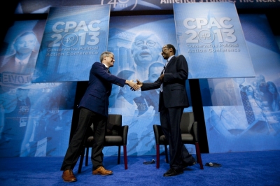Eric Metaxas (L) and Ben Carson (R) at the Conservative Political Action Conference, National Harbor, Md., March 16, 2013.