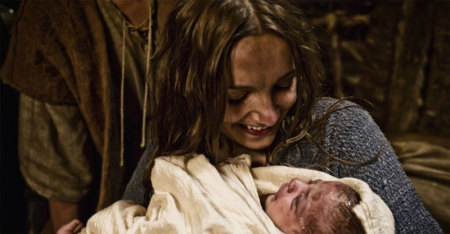 Mary gives birth to Jesus in "The Bible" episode 3, as seen on The History Channel on Sunday, March 17, 2013.