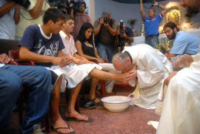 Then Cardinal Jorge Mario Bergoglio of Argentina washes and kisses the feet of patients at the Hogar de Cristo shelter for drug users, during a Holy Thursday Mass in Buenos Aires, Argentina, on March 20, 2008.