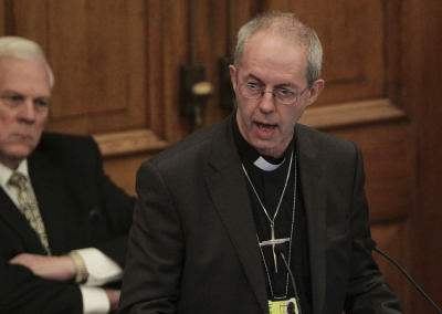 The Archbishop of Canterbury Justin Welby speaks at the Assembly Hall of Church House in this 2012 file photo.