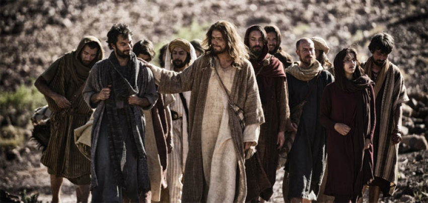 Jesus and his disciples in Galilee in a scene from The History Channel's 