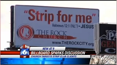 The controversial billboard of The Rock Church in Birmingham, Ala.