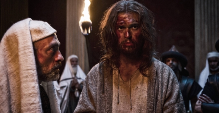 Caiaphas and Jesus in The History Channel's 'The Bible' on Sunday, March 31, 2013.