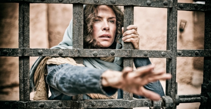 Mary watches the flogging of Jesus in The History Channel's 'The Bible' on Sunday, March 31, 2013.