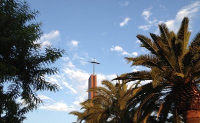 Cross above Saddleback Church's main worship building and campus in Lake Forest, Calif., August 2012.
