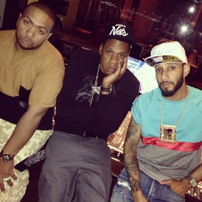 Timbaland, Jay-Z, Swizz Beatz pictured in the studio
