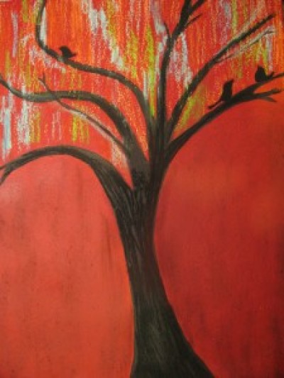 An untitled painting of a tree by 'Z,' a victim of sex trafficking in America.