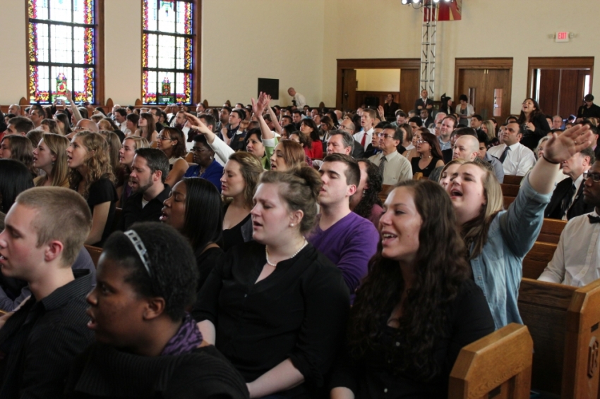 Audience during a worship service for the "Evangelical Day of Prayer and Action for Immmigration Reform," at Church of the Reformation, Washington, D.C., April 17, 2013.