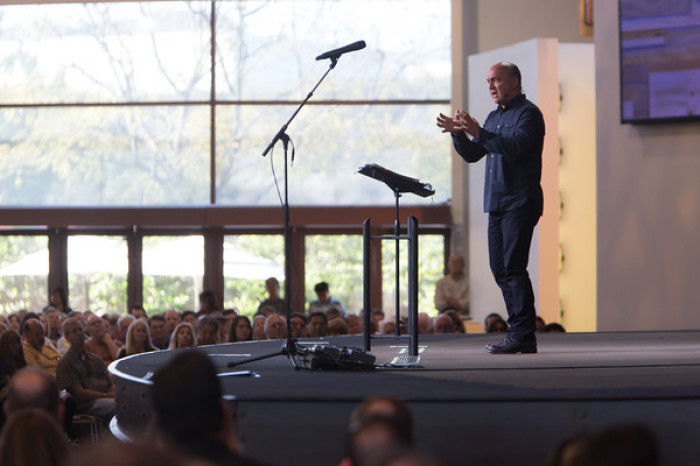 Pastor Greg Laurie of Harvest Crusades and Ministries gave a message of hope for those that have lost loved ones at Saddleback Church in Lake Forest, Calif., April 20, 2013.