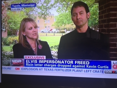 Lawyer Christi McCoy (r) with her client Kevin Paul Curtis during an interview on CNN on Wednesday. On Tuesday federal authorities dropped charges claiming that Curtis had sent ricin-laced letters to President Barack Obama, a U.S. senator and a judge.