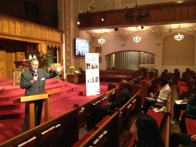 Paul de Vries, president of the New York Divinity School speaks at the 'Educate: Empower' conference at Calvary Baptist Church on Manhattan's West Side in New York City on Thursday.