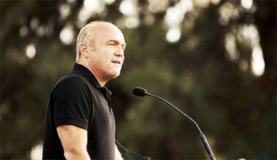 Pastor Greg Laurie is shown here at an evangelistic crusade. Laurie released a book and film, entitled 'Lost Boy: The Documentary,' detailing his troubled past and how God intervened in his life.