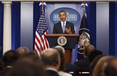 U.S. President Barack Obama talks to the media in the Brady Press Briefing Room at the White House in Washington, April 30, 2013.