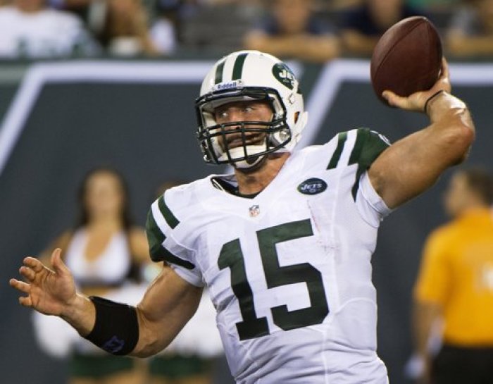 New York Jets quarterback Tim Tebow passes against the Carolina Panthers in the fourth quarter of their pre-season NFL football game in East Rutherford, New Jersey in this file photo taken August 26, 2012.