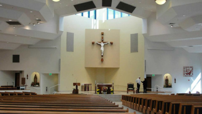 The Crystal Cathedral Ministries congregation shared a public photo on Facebook March 14, 2013, of the interior of St. Callistus Catholic Church, where they will be worshipping starting June 2013.