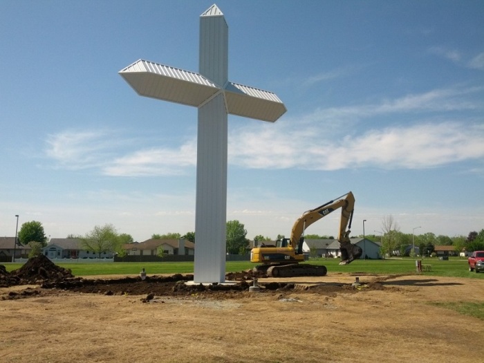 The New Life Cross project, pictured here during Phase 1 of construction in May 2013. It was being built by the New Life Assembly of God of Janesville, Wisconsin.
