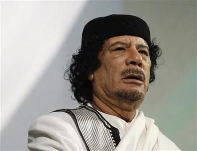 Former Libyan leader Muammar Gaddafi gives a speech in Rome in this August 30, 2010 file photo.