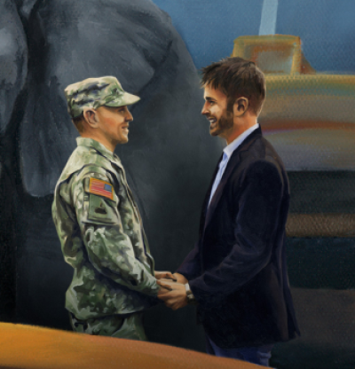 'Noah's Gay Wedding Cruise' a painting by Paul Richmond features Joshua and Steve Snyder-Hill, the founders of MarriageEvolved.