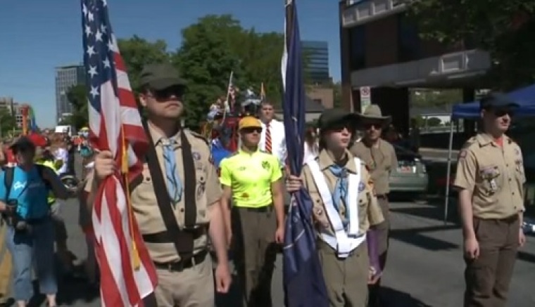 Boy Scouts defy council orders by marching in uniform at the Utah Pride Parade in Salt Lake City, Utah on June 2, 2013.