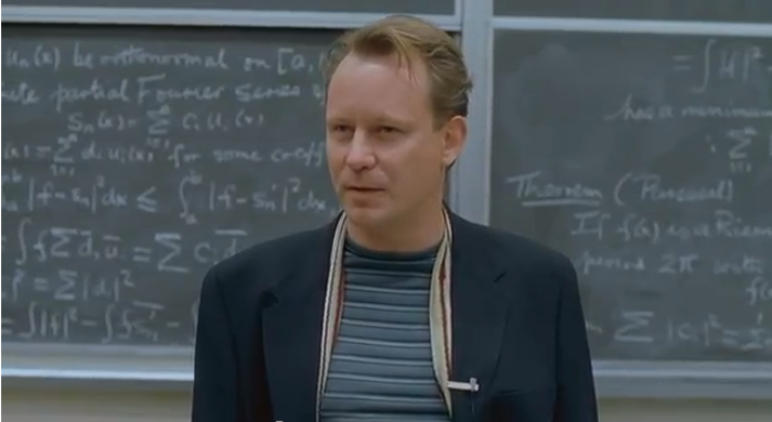Actor Stellan Skarsgård playing Mathematics Professor Gerald Lambeau in the movie 'Good Will Hunting'.
