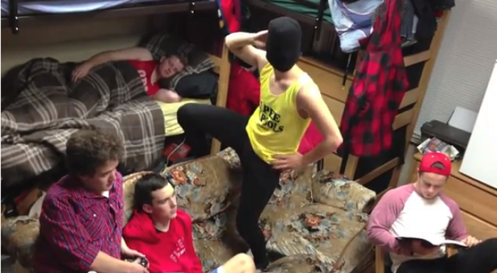 A screenshot of the introduction to a video of Liberty University Students doing the 'Harlem Shake' just before they break out into wild dancing.
