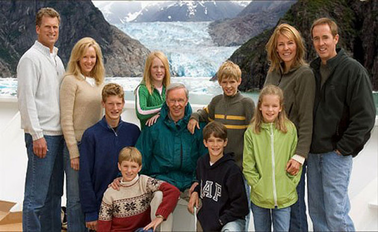 Three generations of the Stanley family (pictured left to right): John, Becky, Jonathan, Matthew, and Annie Brodersen, Dr. Charles Stanley, Andrew, Garrett, Allie, Sandra, and Andy Stanley.