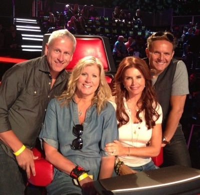 Pastor Louie Giglio at The Voice Finale with producers Mark Burnett and Roma Downey