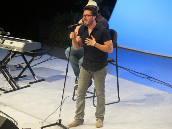 Former American Idol finalist, Danny Gokey sings at the America's Center Convention Complex at the CBA's International Christian Retail Show in St. Louis, Mo., on Sunday.