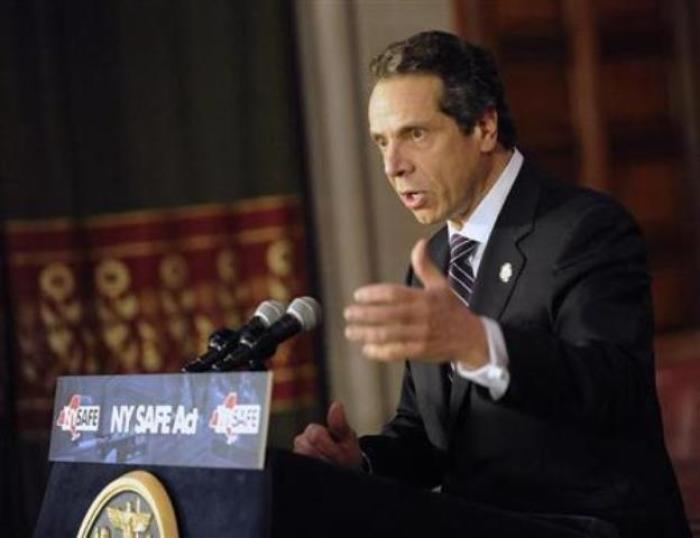 New York Gov. Andrew Cuomo talks about the New York Secure Amunitions and Firearms Act in Albany, N.Y., Jan. 15, 2013.