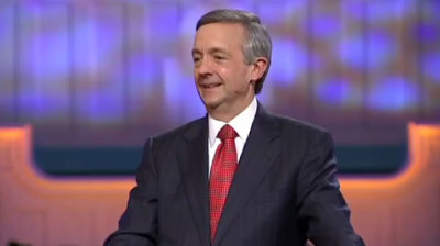 Pastor Robert Jeffress speaks at his First Baptist Church in Dallas.