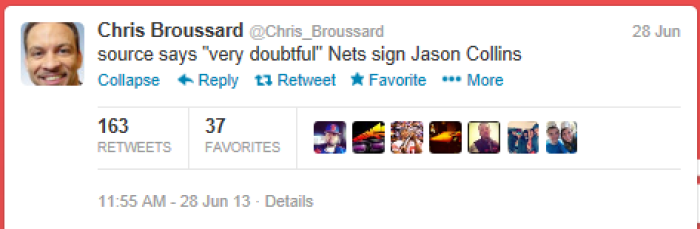 ESPN Sportswriter Chris Broussard tweets the latest news on gay NBA star Jason Collins