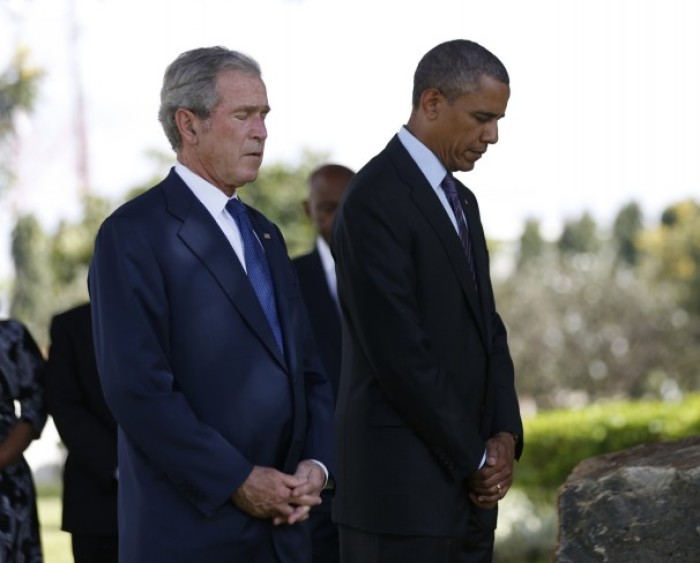 Presidents Bush and Obama took a moment of silence and prayer to commemorate the terrorist attacks on U.S. Embassies in Dar Es Salaam, Tanzania and Nairobi, Kenya, which killed 223 and wounded over 4,000. The twin attacks served as an opening salvo from Osama bin Laden to the West, announcing his war of terror.
