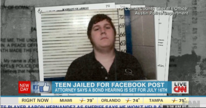 Justin Carter, 19, has been in jail for more than four months for making a sarcastic comment on Facebook.
