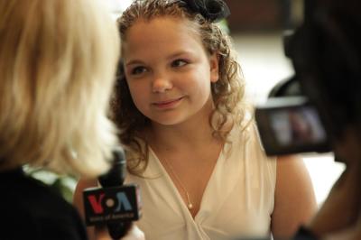 Masha being interviewed before a screening in Washington.