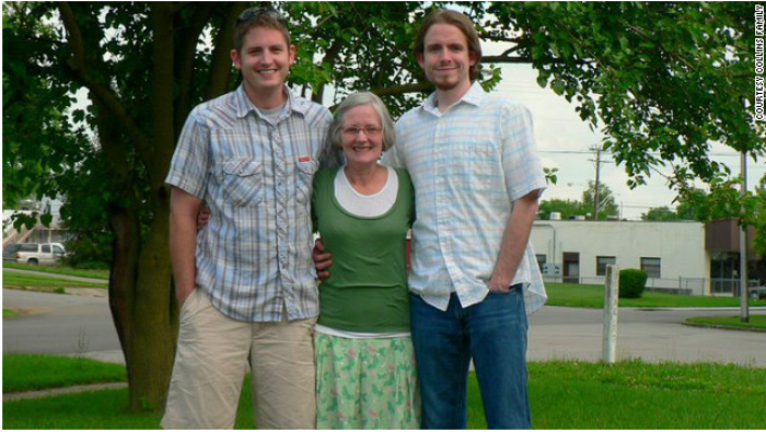 Aaron Collins, left, with his mother, Tina, and brother, Seth, in this undated family photo.