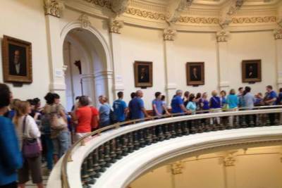 Pro-life and pro-abortion supporters stand in line inside the capitol rotunda waiting for a seat in the gallery above the House chamber to watch the debate on House Bill 2 that passed by a vote of 98-49 Tuesday evening in Austin, Texas, June 9, 2013.