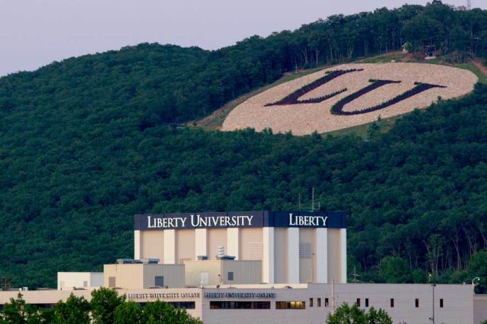 L.U. monogram overlooking the Liberty University campus, Lynchburg, Virginia.