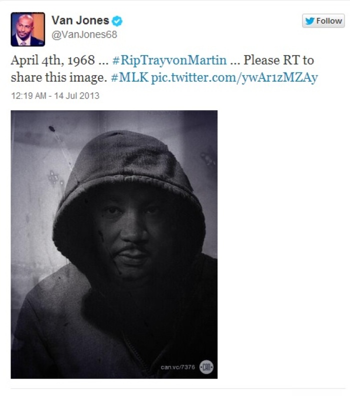 Former White House adviser Van Jones' tweet of MLK hoodie image, a piece of artwork created by artist Nikkolas Smith.