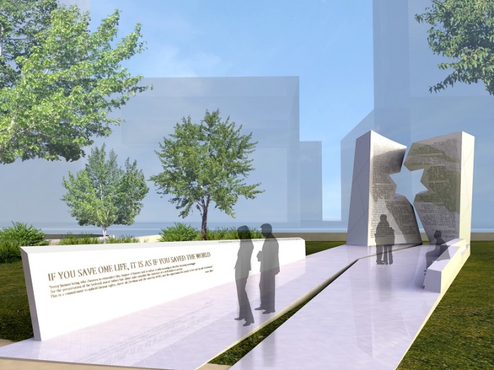 A graphic rendering of the proposed Holocaust Memorial for the Ohio Statehouse in Columbus, Ohio.