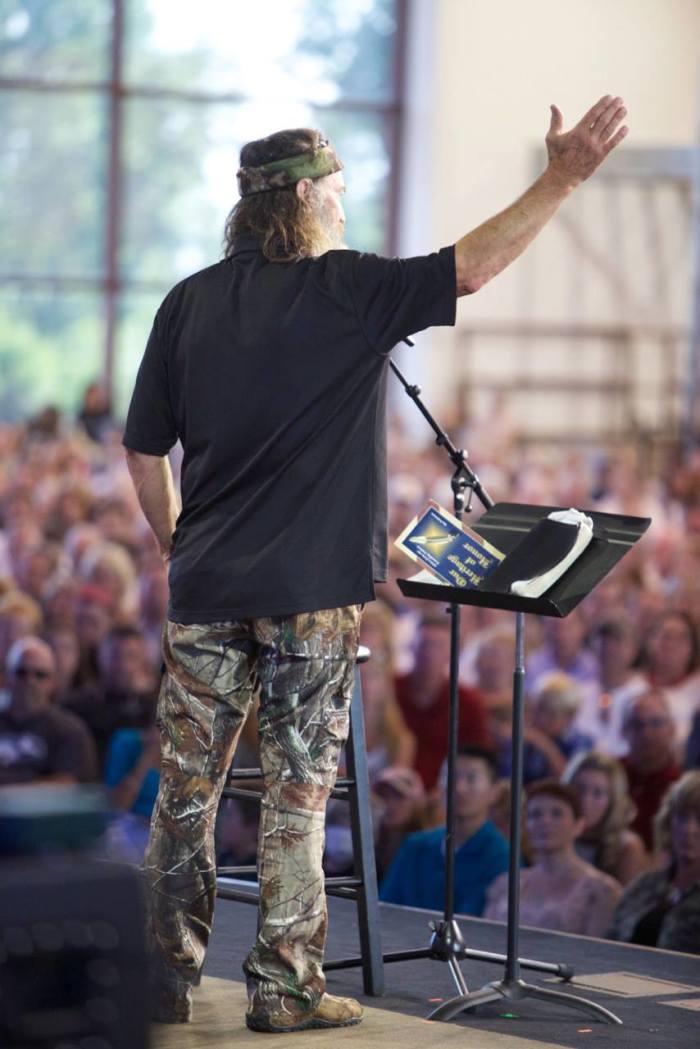 Star of 'Duck Dynasty' Phil Robertson preaching at Saddleback Church in California on July 21, 2013.