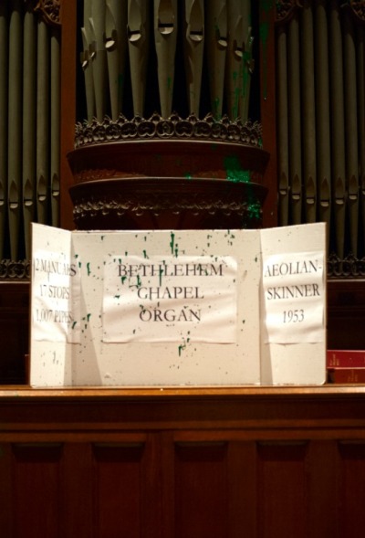 Green paint was discovered to be splattered in parts of both the Bethlehem Chapel (shown here) and the Children's Chapel at the Washington National Cathedral on Monday.