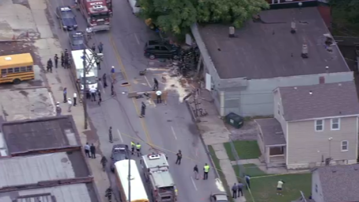 The aftermath of the crash at the Christian Academy Child Day Care is shown in this screen shot.