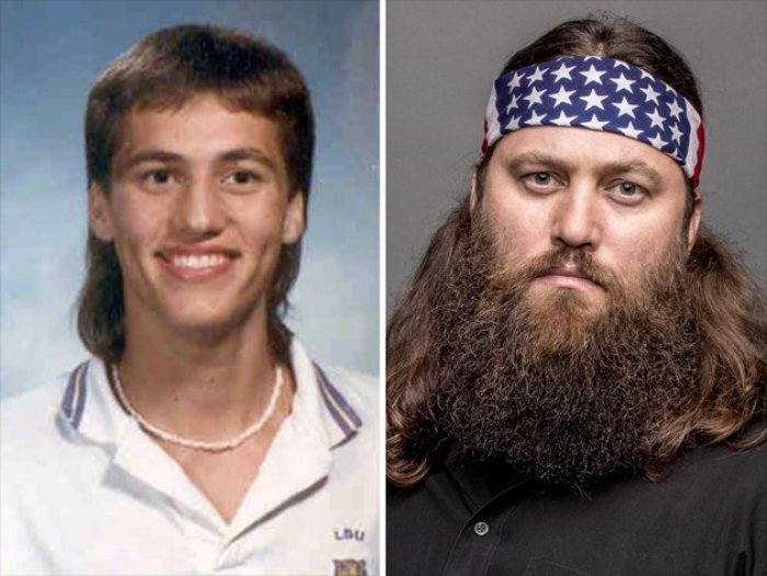Willie from hit TV show Duck Dynasty is shown here from his student days without a beard (left), and with a look he has become more famous for donning in Duck Dynasty (right).