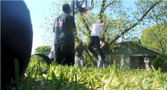 A Mormon missionary dunks on a group of street basketball players in Texas.