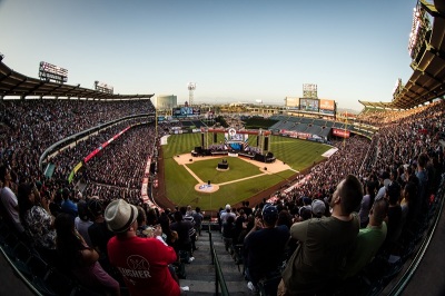 Photo of crowd at Angel Stadium of Anaheim during Harvest event with Greg Laurie in 2012. (FILE)