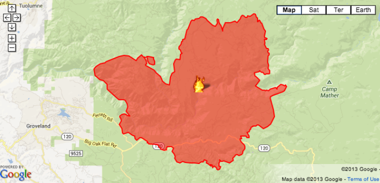 Yosemite Wildfire 2013 Map, Update: Rim Fire Triples in Size to 84 Sq ...