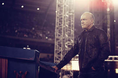 Evangelist and pastor Greg Laurie preaches at the SoCal Harvest event at Angel Stadium Saturday, August 24, 2013, in Anaheim, Calif.