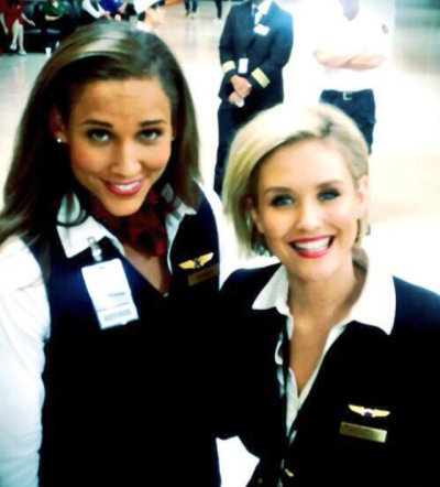 Lolo Jones and Nicky Whelan appear on the set of the new 'Left Behind' movie expected to hit theaters in 2014.