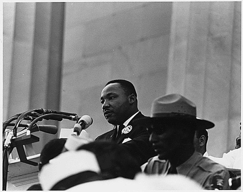 Civil Rights March on Washington, D.C., Martin Luther King Jr. delivers his "I Have a Dream" speech on August 28, 1963.